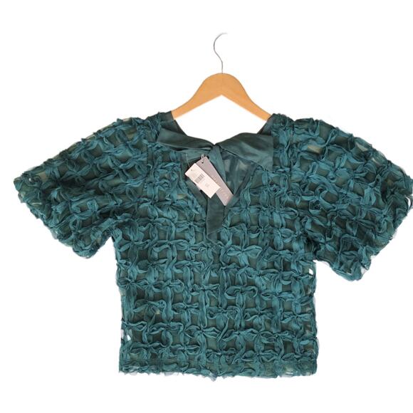 NEW Anthropologie Sarah Hann Karla Textured Green Top Size XS Green - Picture 9 of 9